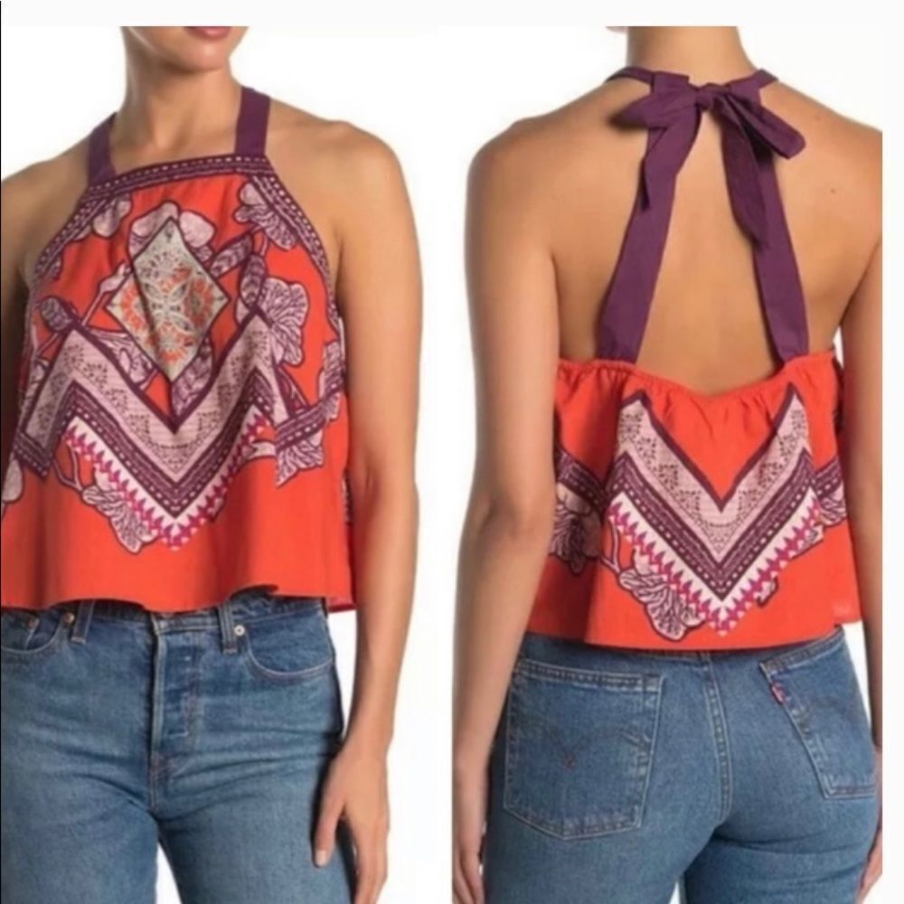 NEW Free People Red Cool Cabana tank top L